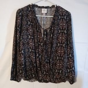 Beautiful Women's Medium Knox Rose Black Dotted Design LS Cross Over Blouse